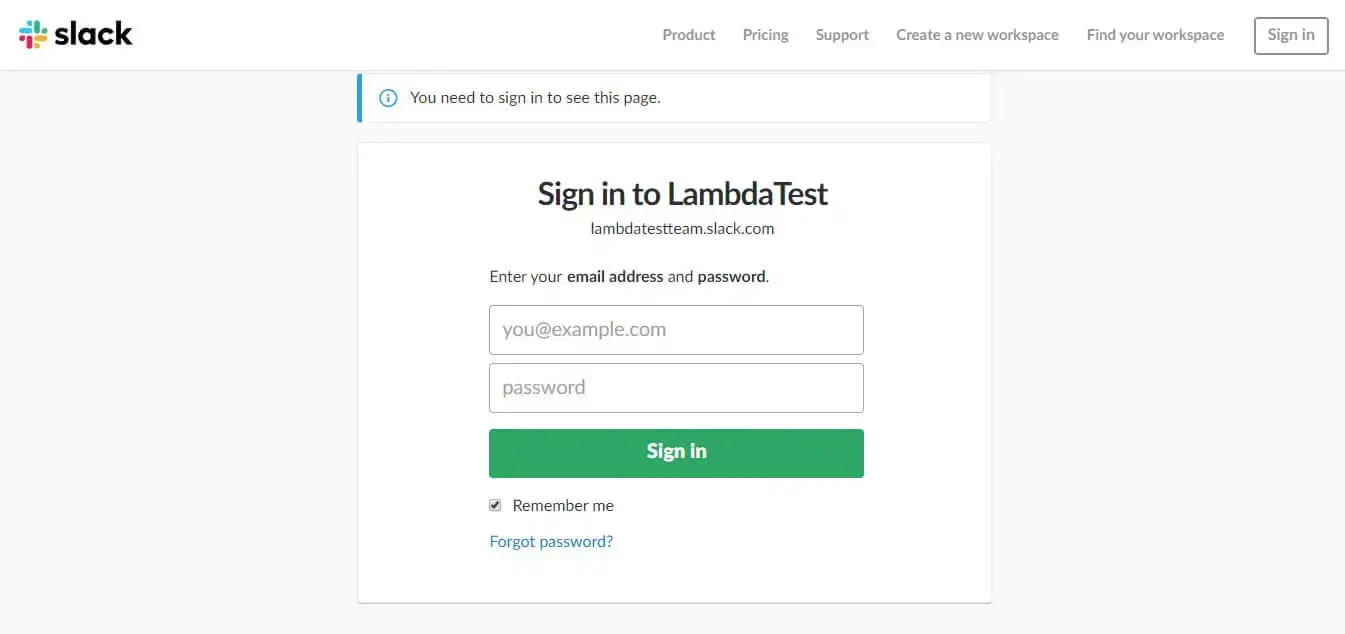 Provide your Slack credentials to login